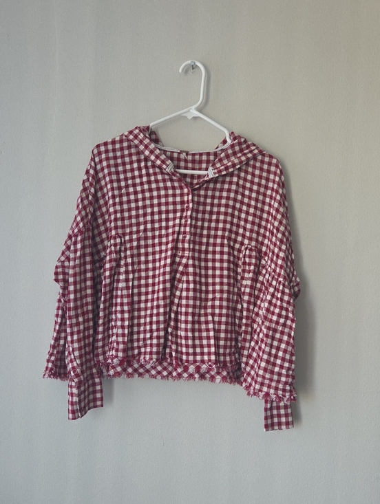 Free People Tops - Free People Red Gingham Button Hoodie Top